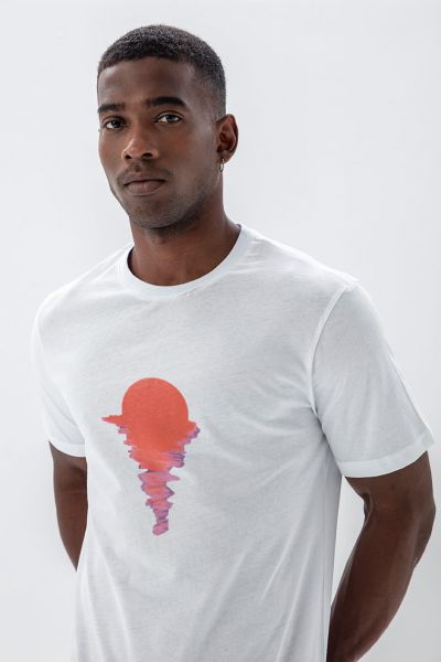 White Soft Fabric Sunset Design Short Sleeve Tee