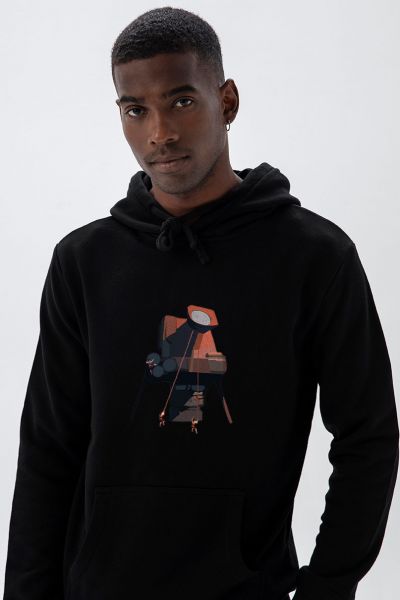 Black Premium Cotton Acro Design Pullover Hoodie