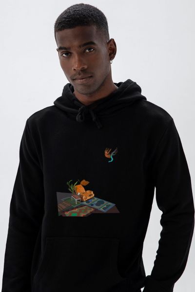 Black Premium Cotton Woolgather Design Pullover Hoodie