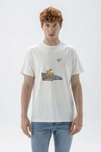 Off White Soft Fabric Woolgather Design Short Sleeve Tee