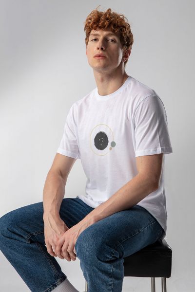 White Soft Fabric Galaxy / Black Hole Design Short Sleeve Tee