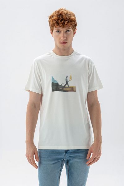 Off White Soft Fabric Torcher Design Short Sleeve Tee