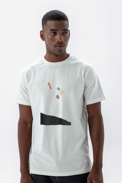 Off White Soft Fabric Lepenca Design Short Sleeve Tee