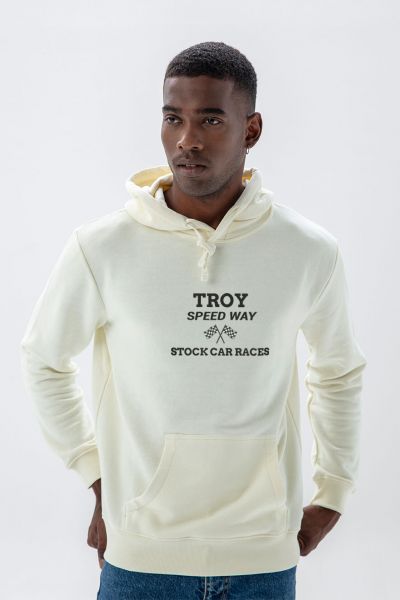 Ecru Premium Cotton Troy Speedway Design Pullover Hoodie