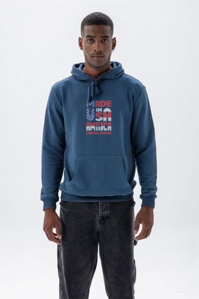 Navy Premium Cotton Made in USA Design Pullover Hoodie