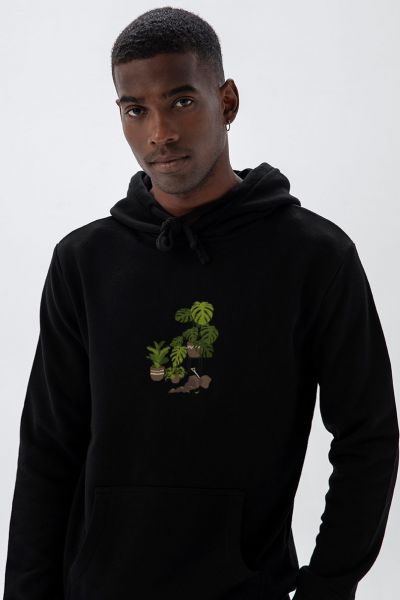 Black Premium Cotton Flora Design Pullover Hoodie