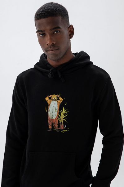 Black Premium Cotton Flora Design Pullover Hoodie