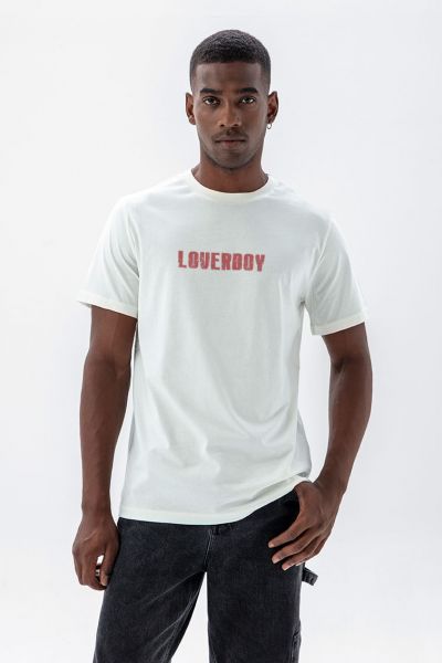 Off White Soft Fabric Loverboy Design Short Sleeve Tee