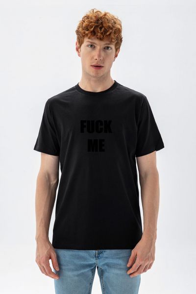 Black Soft Fabric F**k Me Design Short Sleeve Tee