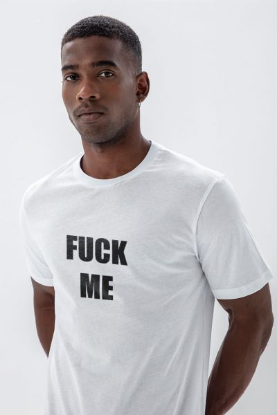 White Soft Fabric F**k Me Design Short Sleeve Tee