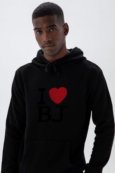 Black Premium Cotton I love BJ Design Pullover Hoodie