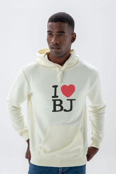 Ecru Premium Cotton I love BJ Design Pullover Hoodie