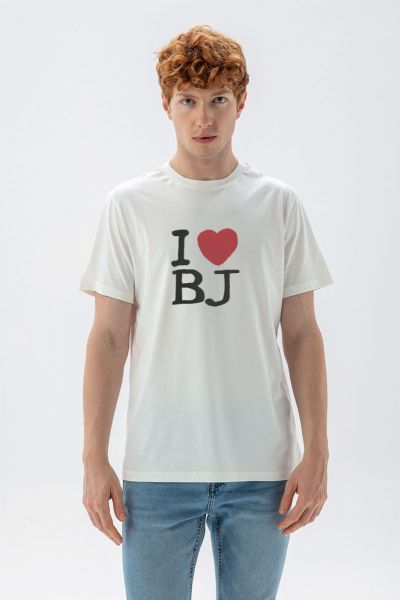 Off White Soft Fabric I love BJ Design Short Sleeve Tee