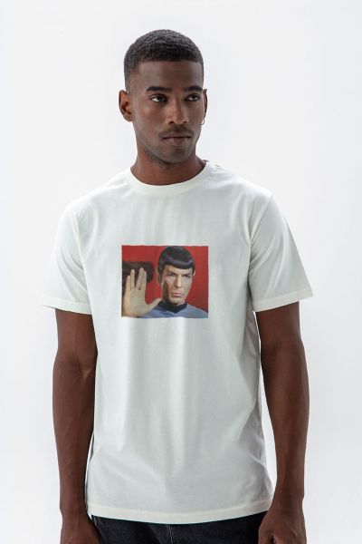 Off White Soft Fabric Mr. Spock Design Short Sleeve Tee