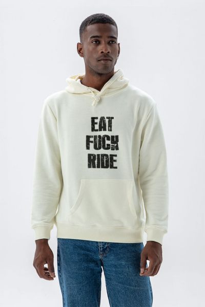 Ecru Premium Cotton eat f**k ride Design Pullover Hoodie