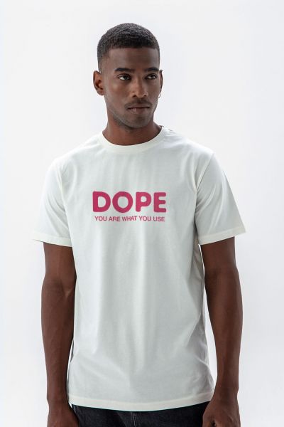 Off White Soft Fabric dope you are what you use Design Short Sleeve Tee