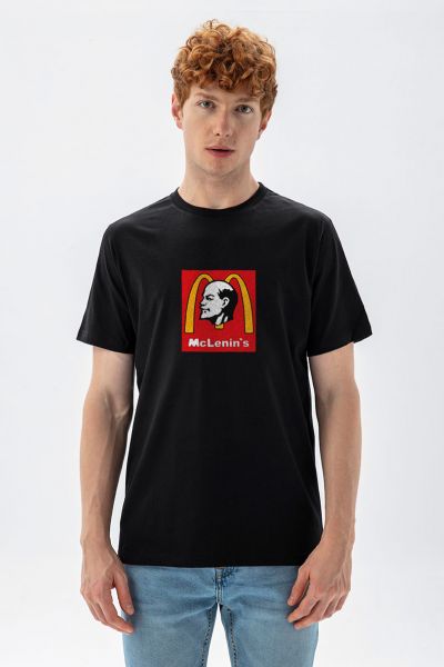 Black Soft Fabric Mc Lenin's Design Short Sleeve Tee