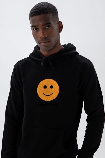 Black Premium Cotton I hate you Design Pullover Hoodie