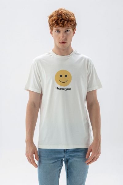 Off White Soft Fabric I hate you Design Short Sleeve Tee