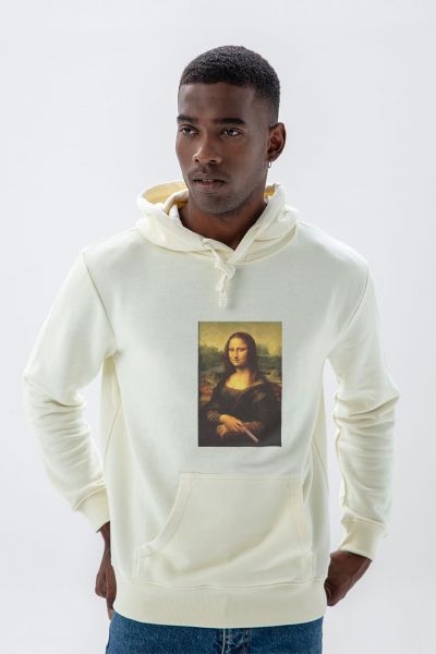 Ecru Premium Cotton Monalisa with cigar Design Pullover Hoodie