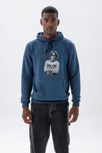 Navy Premium Cotton John Lennon Design Pullover Hoodie