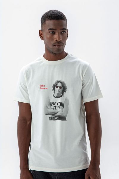 Off White Soft Fabric John Lennon Design Short Sleeve Tee