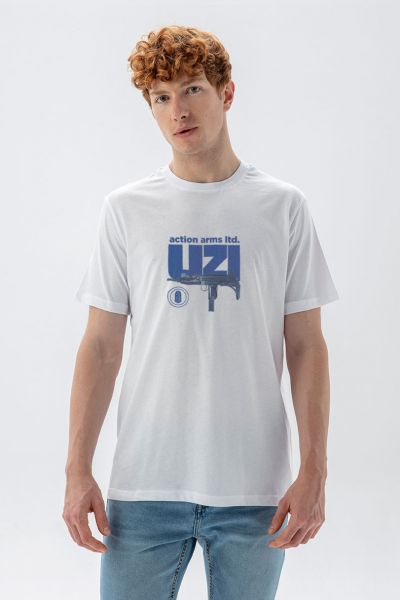 White Soft Fabric uzi Design Short Sleeve Tee