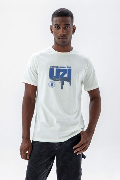 Off White Soft Fabric uzi Design Short Sleeve Tee