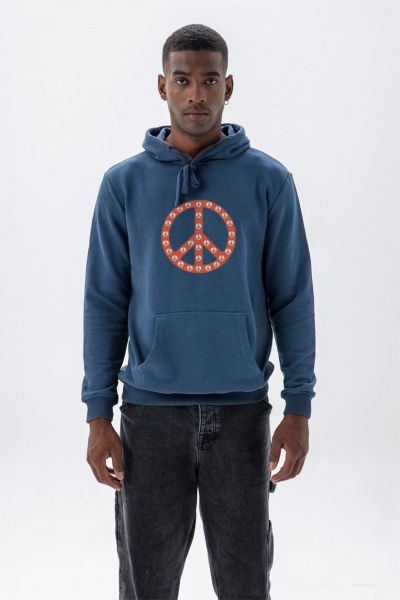 Navy Premium Cotton Peace Tee Design Pullover Hoodie