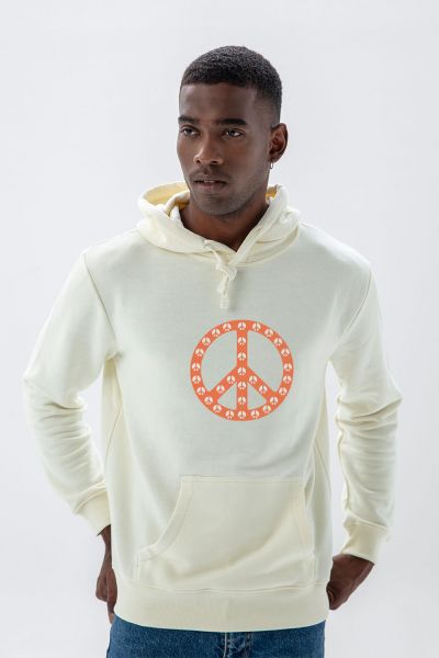 Ecru Premium Cotton Peace Tee Design Pullover Hoodie