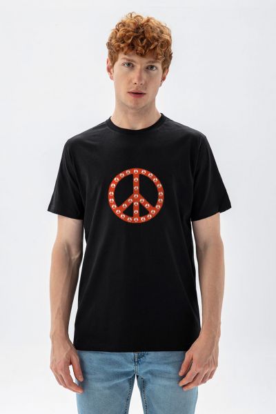 Black Soft Fabric Peace Tee Design Short Sleeve Tee