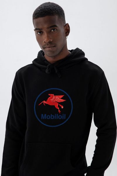 Black Premium Cotton mobiloil Design Pullover Hoodie