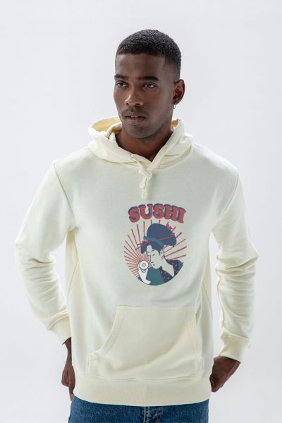 Ecru Premium Cotton sushi Design Pullover Hoodie