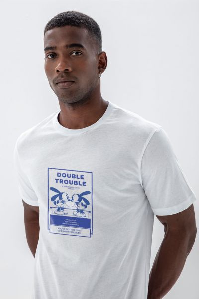 White Soft Fabric double trouble Design Short Sleeve Tee