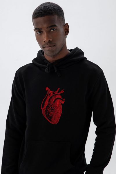 Black Premium Cotton Heart Design Pullover Hoodie