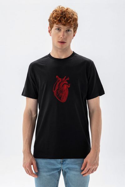 Black Soft Fabric Heart Design Short Sleeve Tee