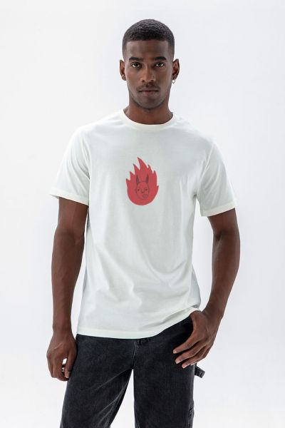 Off White Soft Fabric Devil Design Short Sleeve Tee