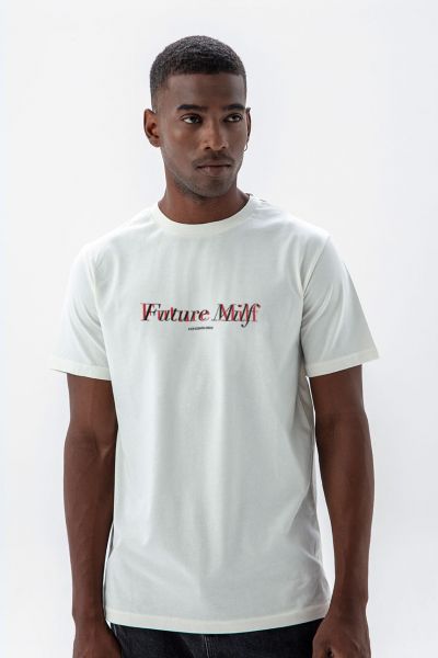 Off White Soft Fabric Future Milf Design Short Sleeve Tee