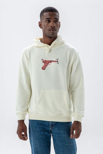 Ecru Premium Cotton GUN Design Pullover Hoodie