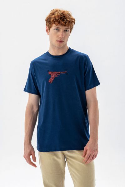 Navy Soft Fabric GUN Design Short Sleeve Tee