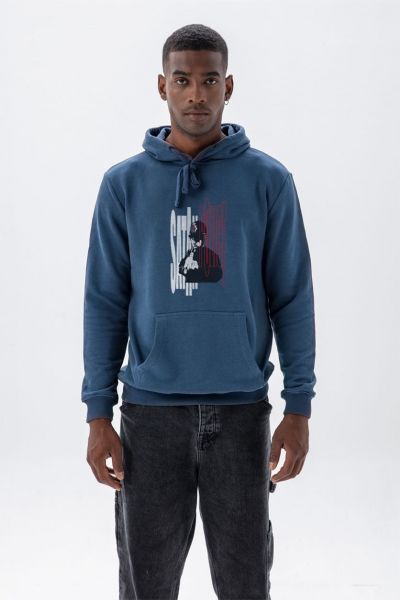 Navy Premium Cotton Bribed Design Pullover Hoodie