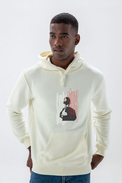 Ecru Premium Cotton Bribed Design Pullover Hoodie