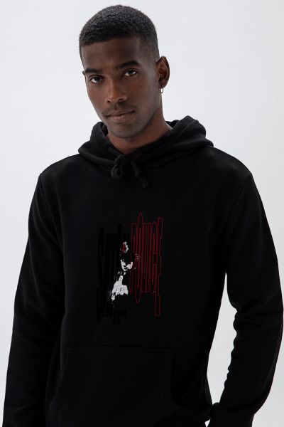 Black Premium Cotton Bribed Design Pullover Hoodie