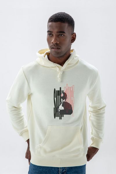 Ecru Premium Cotton Bribed Design Pullover Hoodie