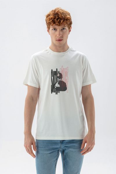 Off White Soft Fabric Bribed Design Short Sleeve Tee