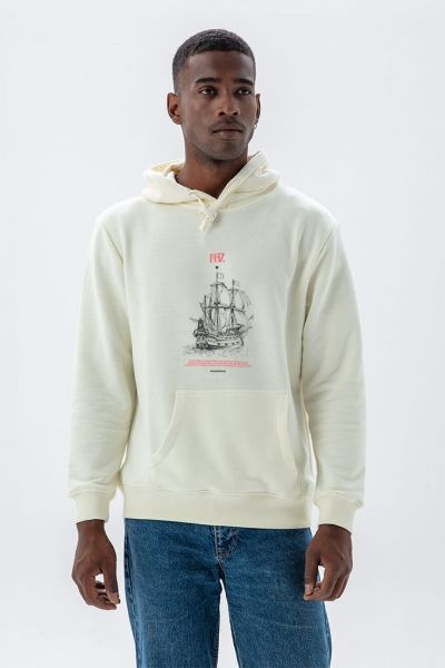 Ecru Premium Cotton Columbus Day Design Pullover Hoodie