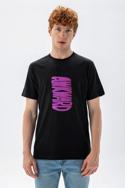 Black Soft Fabric Awkward Design Short Sleeve Tee