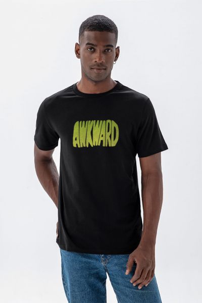 Black Soft Fabric Awkward Design Short Sleeve Tee