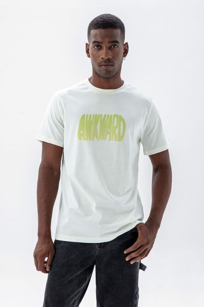 Off White Soft Fabric Awkward Design Short Sleeve Tee