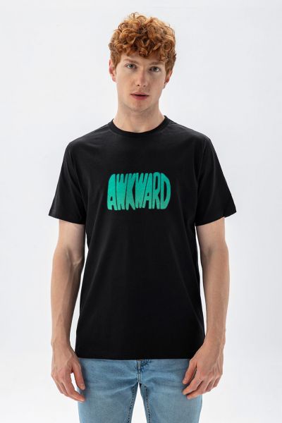 Black Soft Fabric Awkward Design Short Sleeve Tee